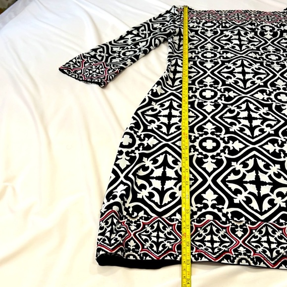 White House Black Market print 3/4 sleeve sheath dress stretch fall outfit - Picture 6 of 8